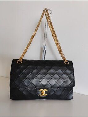 Chanel Vintage 1983 Medium Black Quilted Lambskin Double Flap Mademoiselle Chain